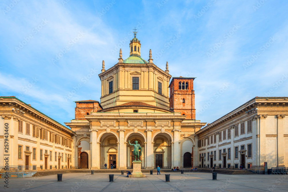 View of Basilica San Lorenzo Maggiore against cloudy sky View of Basilica San Lorenzo Maggiore against cloudy sky