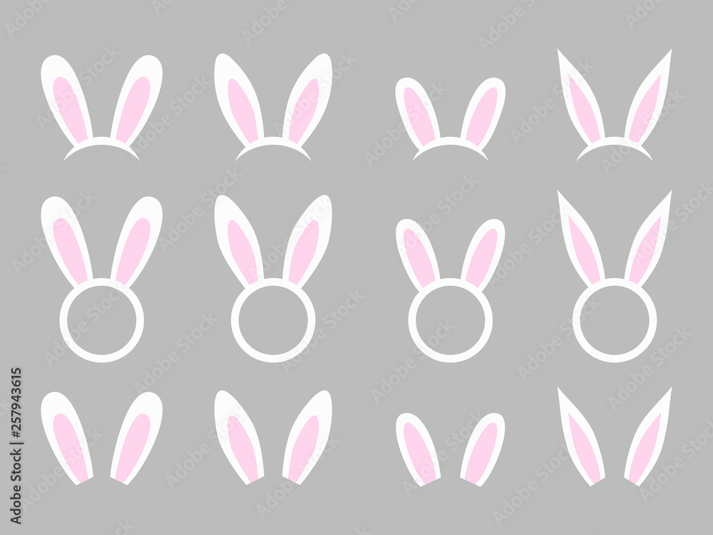 Bunny ears - vector collection. Easter bunny headband. Easter bunny ears mask. Hare ears head accessory. Vector illustration
