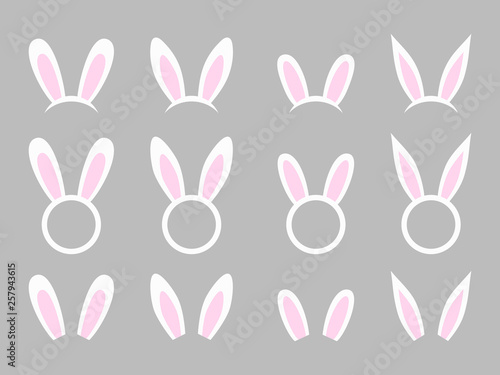 Bunny ears - vector collection. Easter bunny headband. Easter bunny ears mask. Hare ears head accessory. Vector illustration