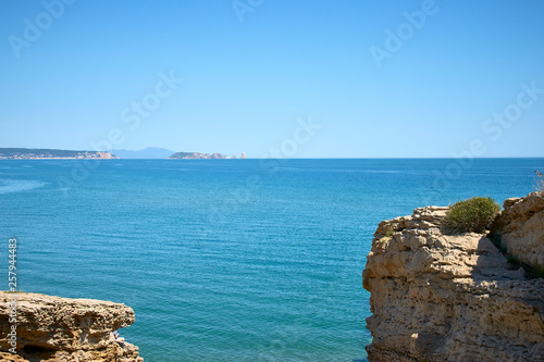 Rocks on the beach of Platja de Pals in a beautiful summer day, Costa Brava, Catalonia, Spain