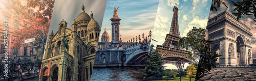 Paris famous landmarks collage