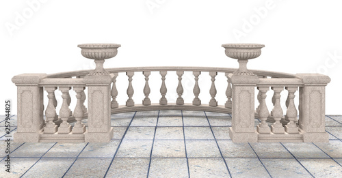 Semicircular balustrade with vases  -  illustration 3D rendering