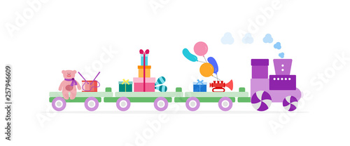 Train carries toys. Gifts for holidays to children