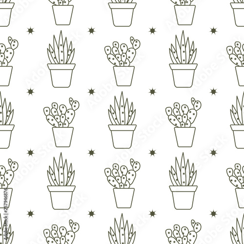 Vector seamless pattern with cactus and succulents