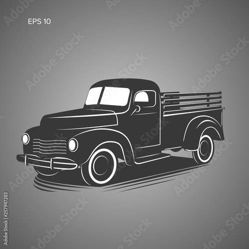Old retro pickup truck vector illustration icon. Vintage transport vehicle