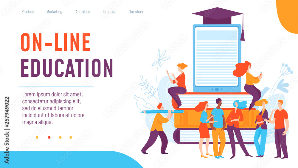 Vector on-line education concept creative business illustration with working people. 