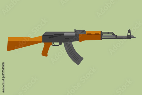 Legendary soviet assault rifle vector illustration. AK-47 line art. War machine gun