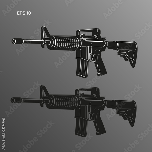 M-16 legendary assault rifle vector illustration. Classic armament icon.