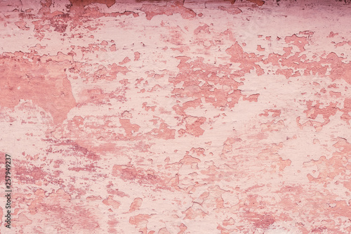 Retro pattern with soft pink texture cracked stucco. Blank concrete red wall texture background. Interior decoration. Exterior detail. Grunge background. Space texture. Empty space.