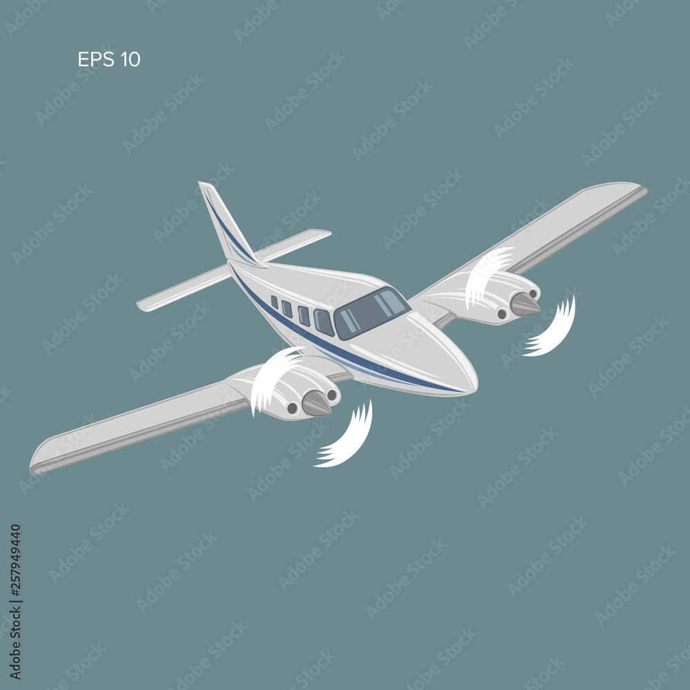Private plane vector illustration icon. Twin engine propelled aircraft. Private plane vector illustration icon. Twin engine propelled aircraft.