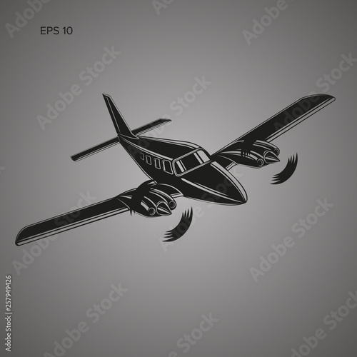 Private plane vector illustration icon. Twin engine propelled aircraft.