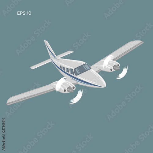 Private plane vector illustration icon. Twin engine propelled aircraft.