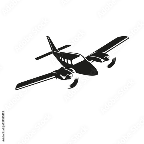 Private plane vector illustration icon. Twin engine propelled aircraft.