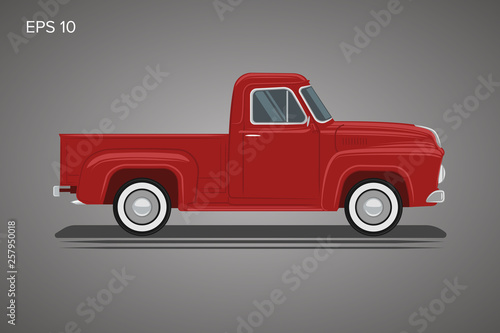 Old retro pickup truck vector illustration. Vintage transport vehicle