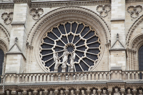 Architectural details of Cathedral Notre Dame de Paris. Cathedral Notre Dame de Paris - most famous Gothic  Roman Catholic cathedral  1163-1345  on the eastern half of the Cite Island. France  Europe.