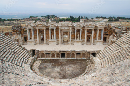 Classic antique greek amphitheater in Pamukkale, Denizli, Turkey