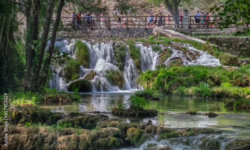 Long exposure photo of beautiful small waterfalls at Krka National Park. Croatia