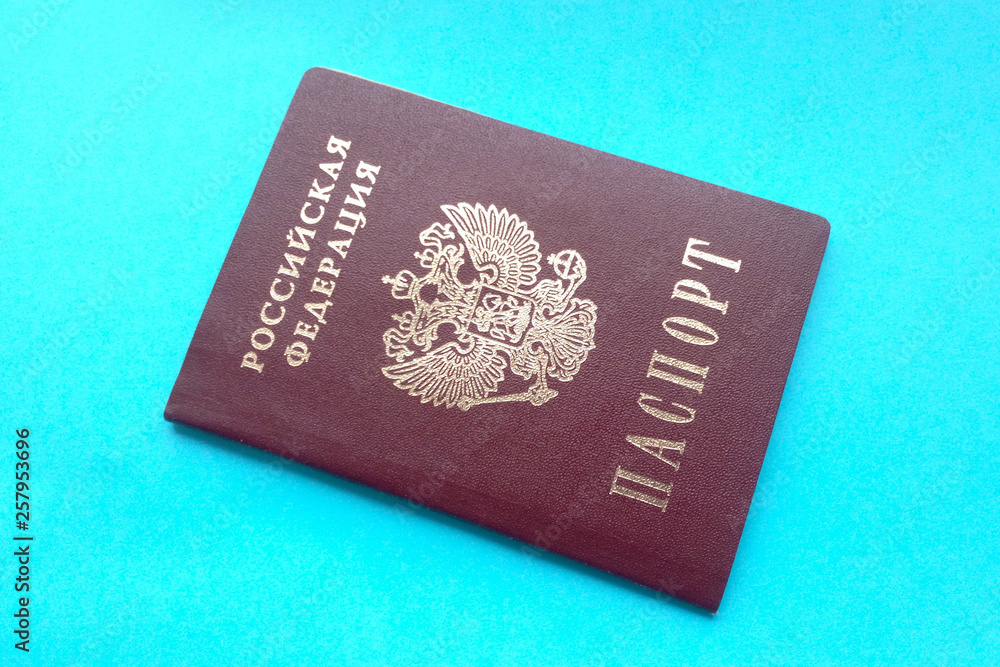 Russian passport on a blue background close-up, document Russian person ID Russian passport on a blue background close-up, document Russian person ID