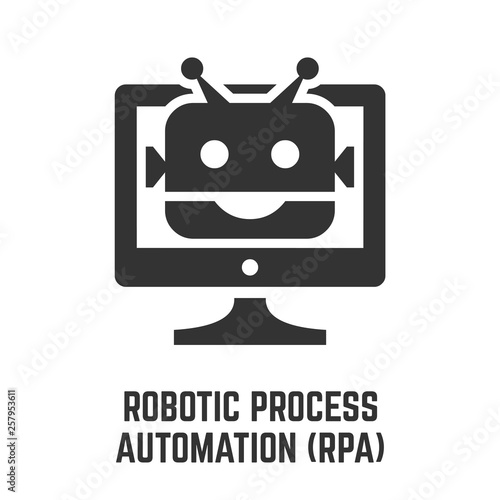Robotic process automation RPA glyph icon with artificial intelligence robot technology and digital computer symbol.