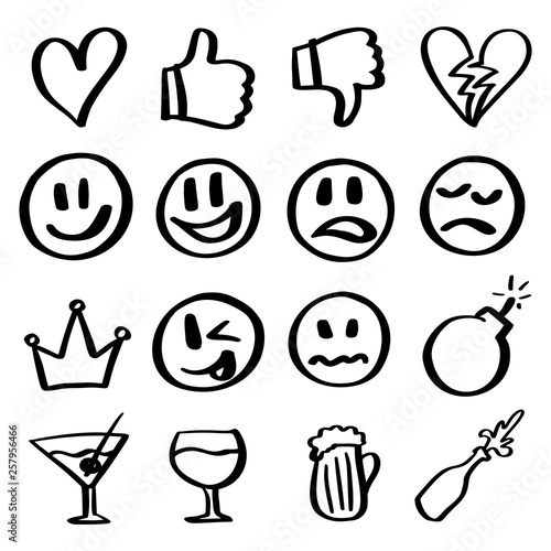 Smiles set. Hand drawn outline icon.