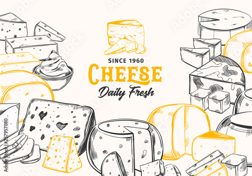 Sliced chunks of sketched cheese for shop banner