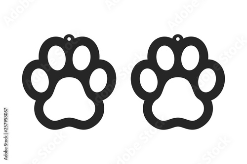 Paw earrings. Dog tag for collar. Laser cut template. Jewelry making. Vector