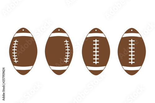 American football earrings. Rugby. Sport ball leather earring templates. Vector