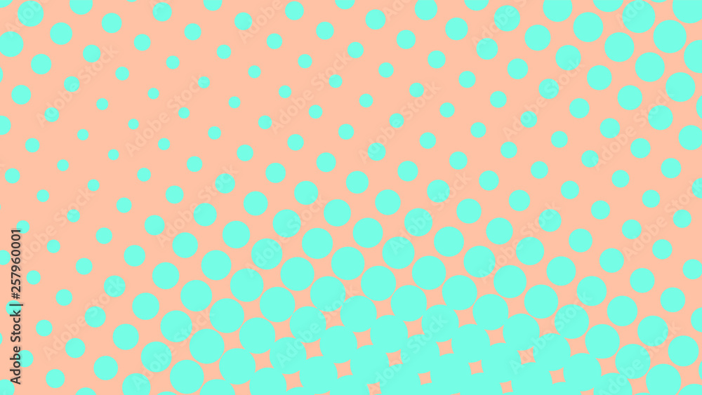 Bright orange and turquoise retro pop art background with dots. Vector abstract background with halftone dots design.