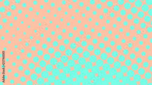 Bright orange and turquoise retro pop art background with dots. Vector abstract background with halftone dots design.