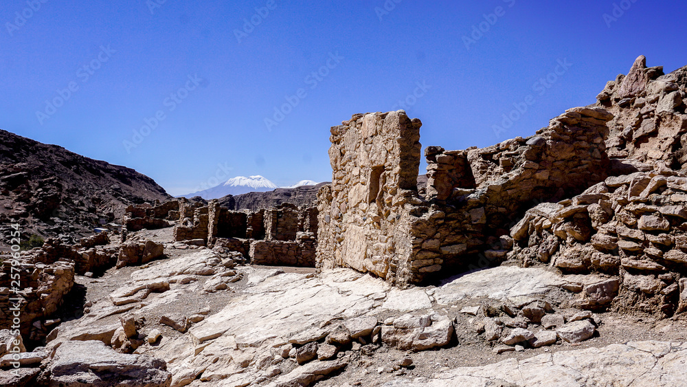 Ruins of an Ancient Village through the Valleys of Peru in South America