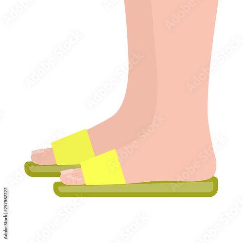 Yellow slipper side view. Women's beach or indoor shoes