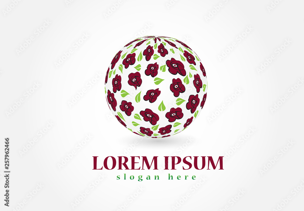 Roses in a sphere shape logo