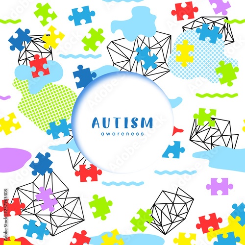 World autism awareness day. Colorful puzzles vector background. Symbol of autism. Medical flat illustration. Health care