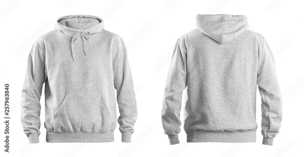 Set of stylish hoodie sweater on white background, front and back view ...