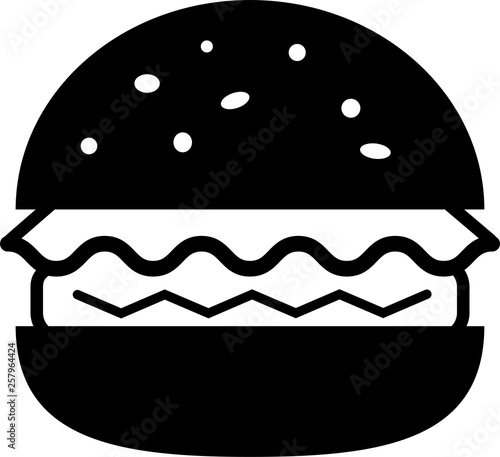 Icon of black burger with lettuce and cutlet