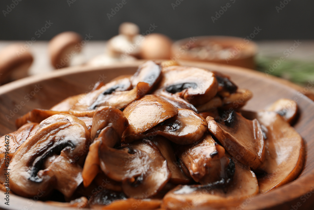 Plate of tasty fried mushrooms, closeup view Plate of tasty fried mushrooms, closeup view