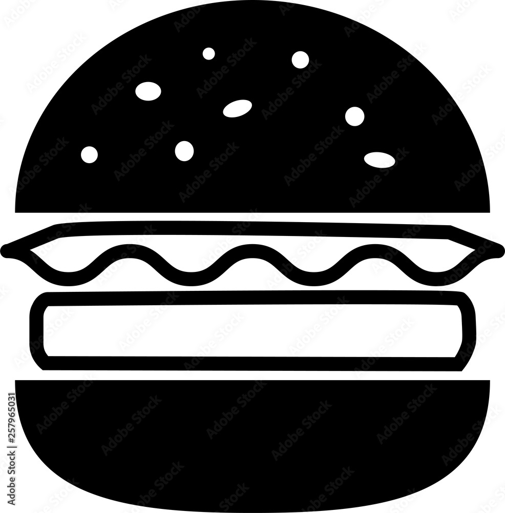 Icon black split hamburger with cheese with lettuce and cutlet Icon black split hamburger with cheese with lettuce and cutlet