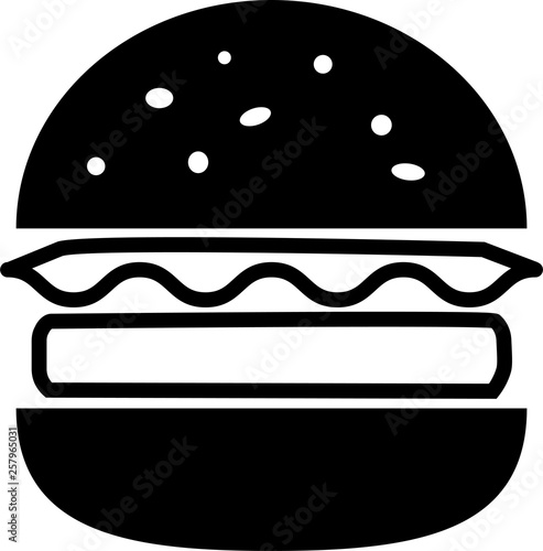 Icon black split hamburger with cheese with lettuce and cutlet