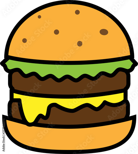 Colored icon of burger with salad with cheese and two chops