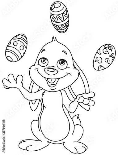 outlined bunny juggling easter eggs