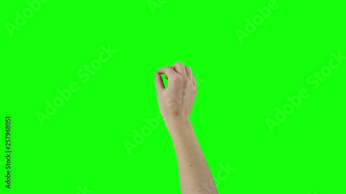 Variety of female touchscreen gestures on green screen. 