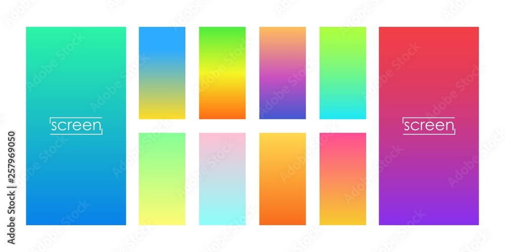 Set of colorful backgrounds for smartphone. Soft color gradients. Modern display themes. Template design for mobile app.