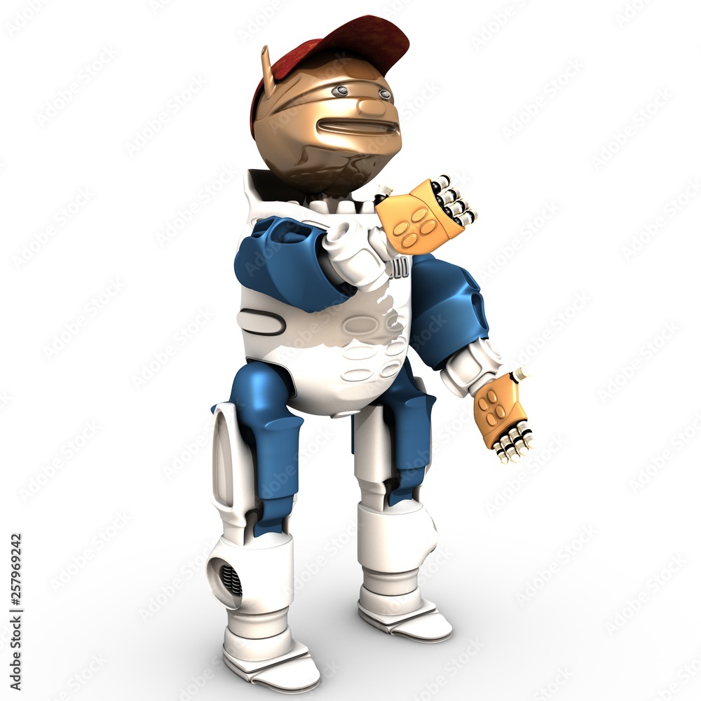 Fototapeta premium funny cartoon robot with hat in white background