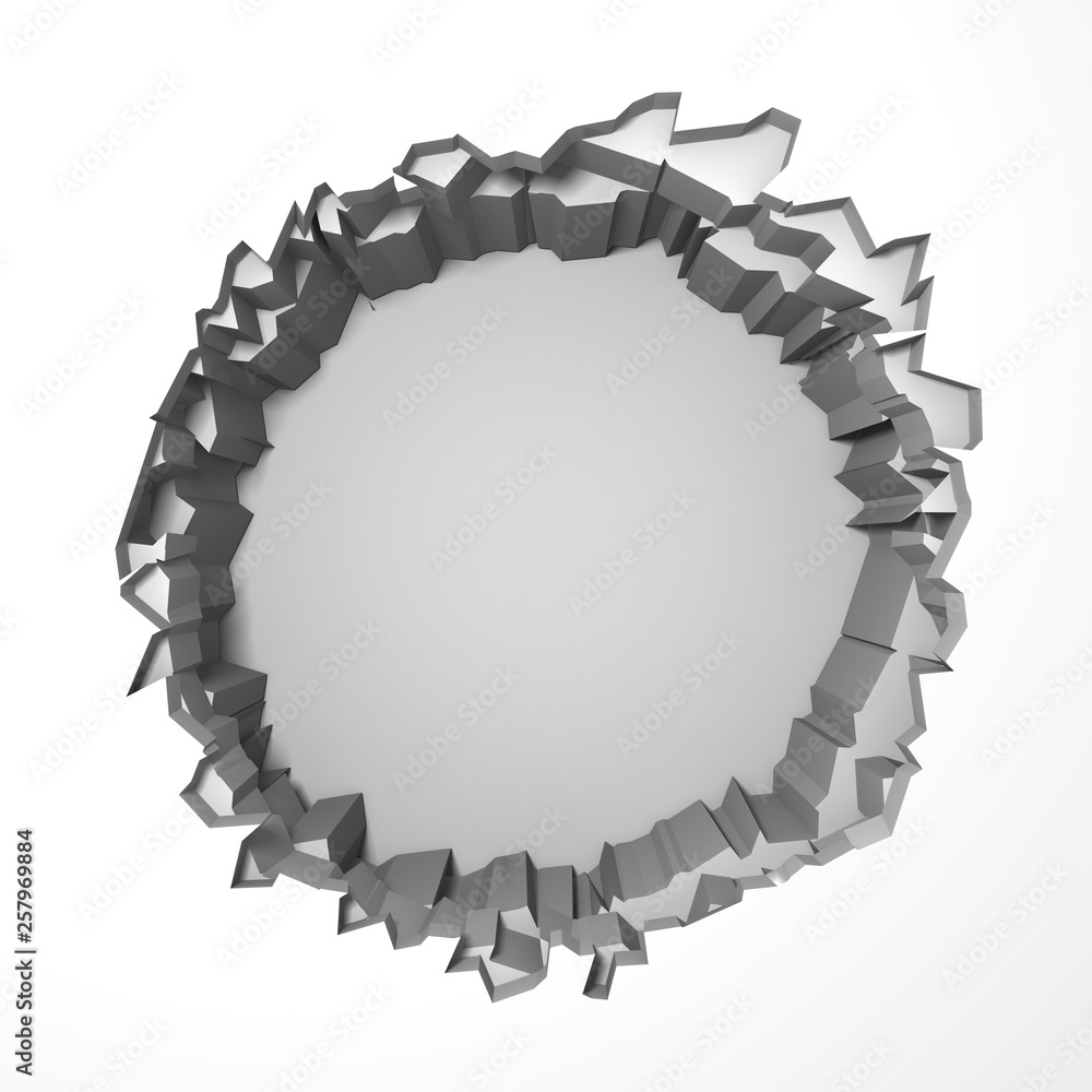 Obraz premium Dark destruction cracked hole in white stone wall