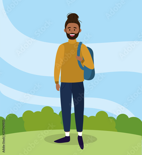 university man with backpack and casual clothes