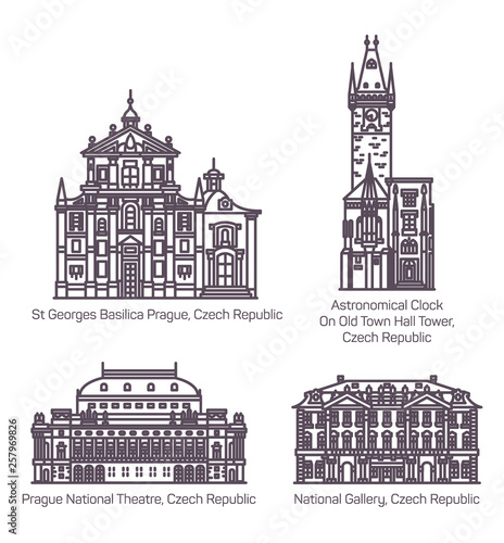 Set of isolated Czech republic landmark building