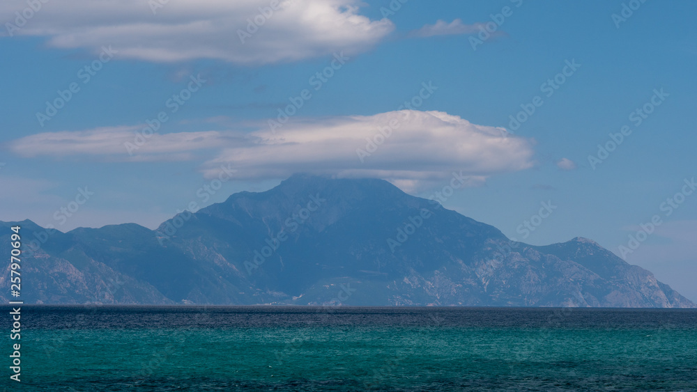 Athos mountain over the sea