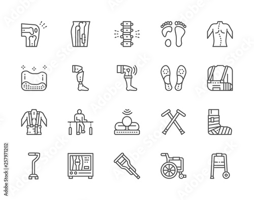 Set of Medical Rehabilitation and Orthopedic Line Icons.