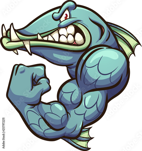 Strong angry cartoon barracuda fish mascot clip art. Vector illustration with simple gradients. All in a single layer.  photo