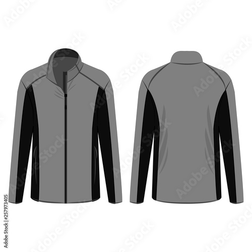 Black and grey sport winter zipped fleece jacket isolated vector on the white background